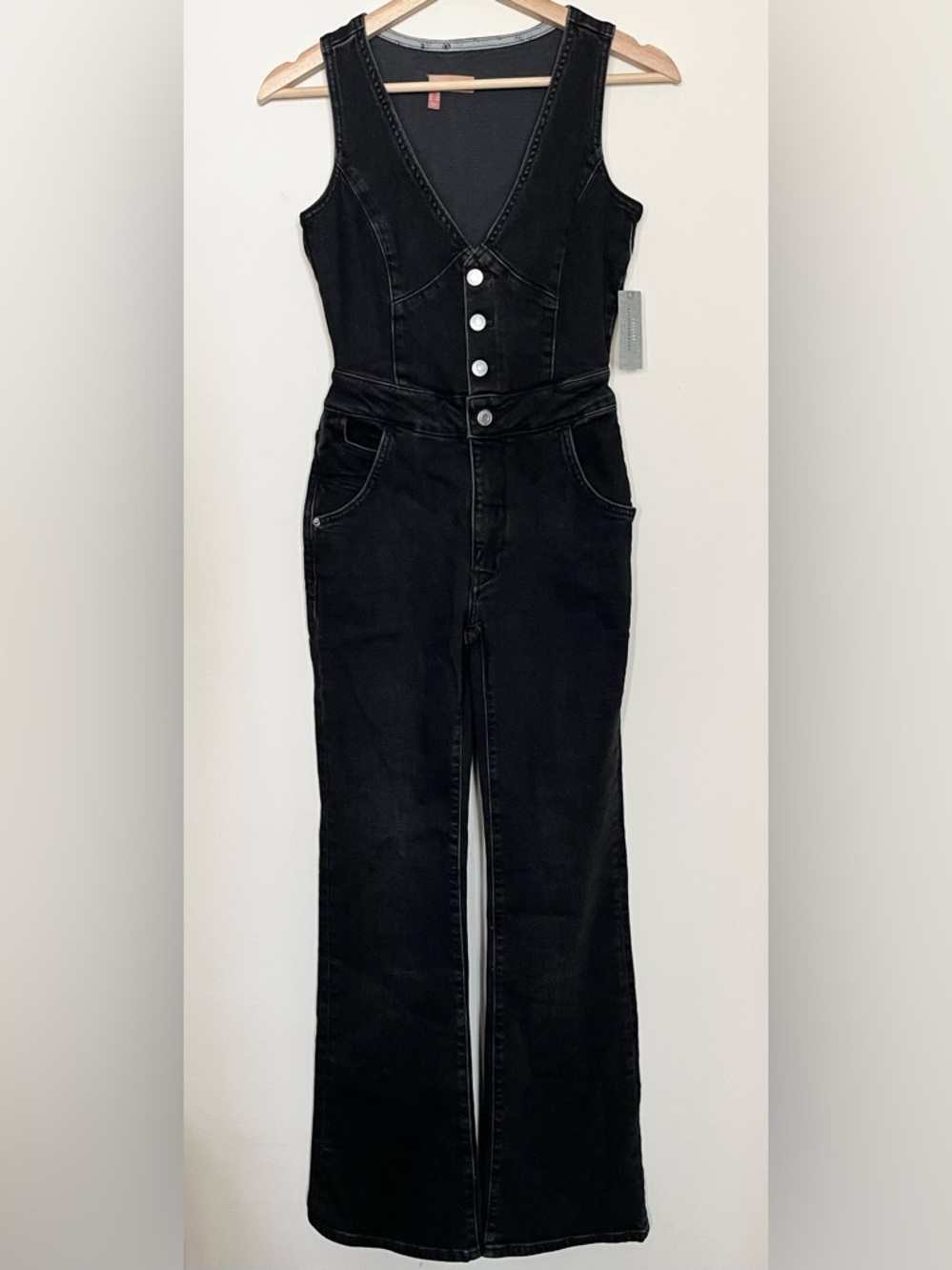 Anthropologie • 00P • Denim Jean Button-Front Jumpsuit Washed Black Pilcro